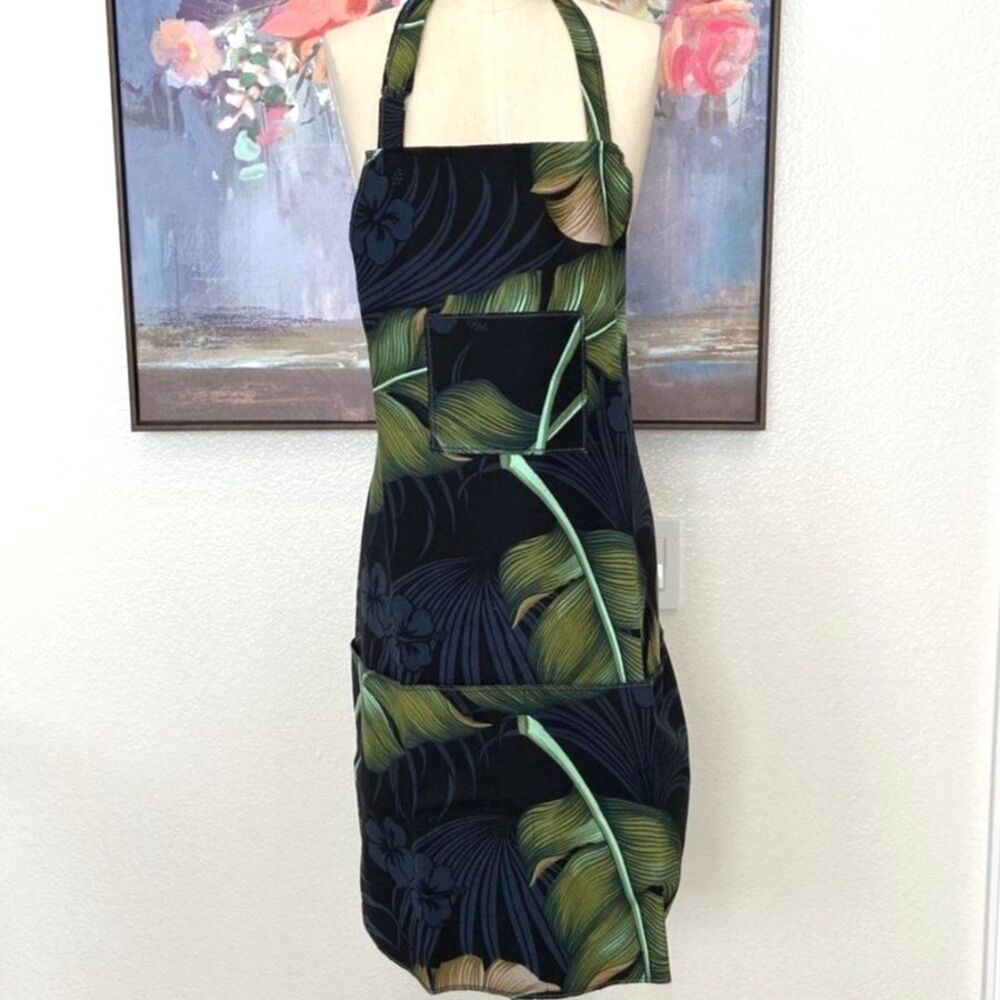 Handmade Tropical Floral Barkcloth Fabric Kitchen Garden Apron